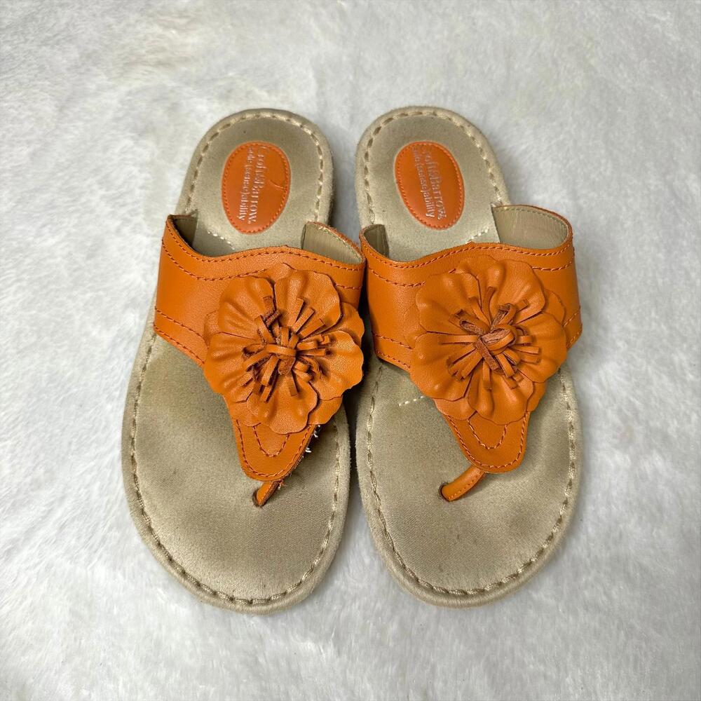 Croft & Barrow Sole (Sense)ability Flower Leather Thong Sandals Orange Women's 6